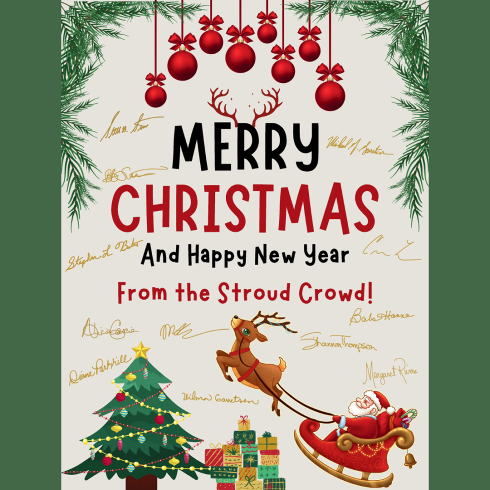 2024 Holiday Season Greetings from Farm and Ranch Insurance MGA Stroud National Agency, Inc., whose service area includes Texas, Kansas, and 16 other states in the midwestern, southwestern, and western United States - Merry Christmas 2024 and Happy New Year 2025 from the Stroud Crowd - Steve B. Stroud; Cathy Lee; Diana Parkhill; Mark Osborne, AFIS; Shannon Thompson; Stephen Bates; Vilma Garretson; Alicia Garcia; Babs Hanna; Brad Smith; Margaret Rivera; Mike Garretson, AFIS