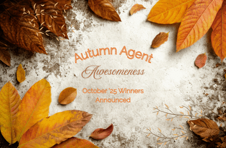 Autumn Agent Awesomeness - October 2025 Winners Announced. Decorative autumn leaves border Stroud National Agency Inc.’s announcement of the winners of its October agent new business drawing.