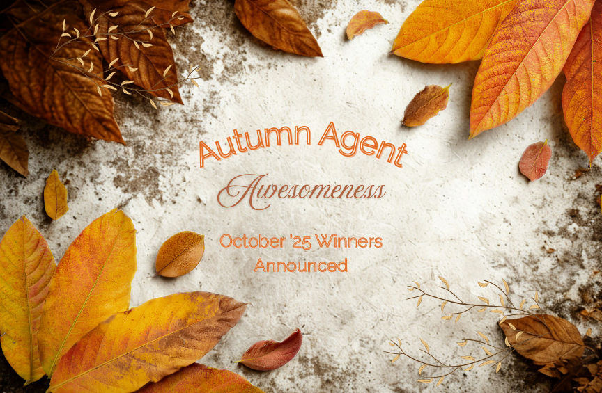 Autumn Agent Awesomeness - October 2025 Winners Announced. Decorative autumn leaves border Stroud National Agency Inc.’s announcement of the winners of its October agent new business drawing.