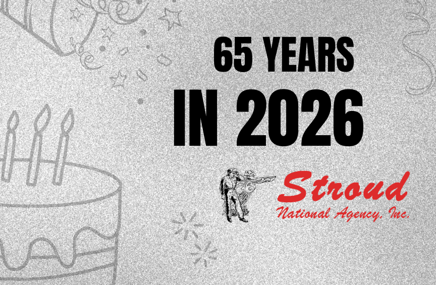 Image for post on media coverage of Stroud National 65th Anniversary. Image says 65 Years in 2026 and shows Stroud National Agency, Inc. logo and a birthday cake and decorations.
